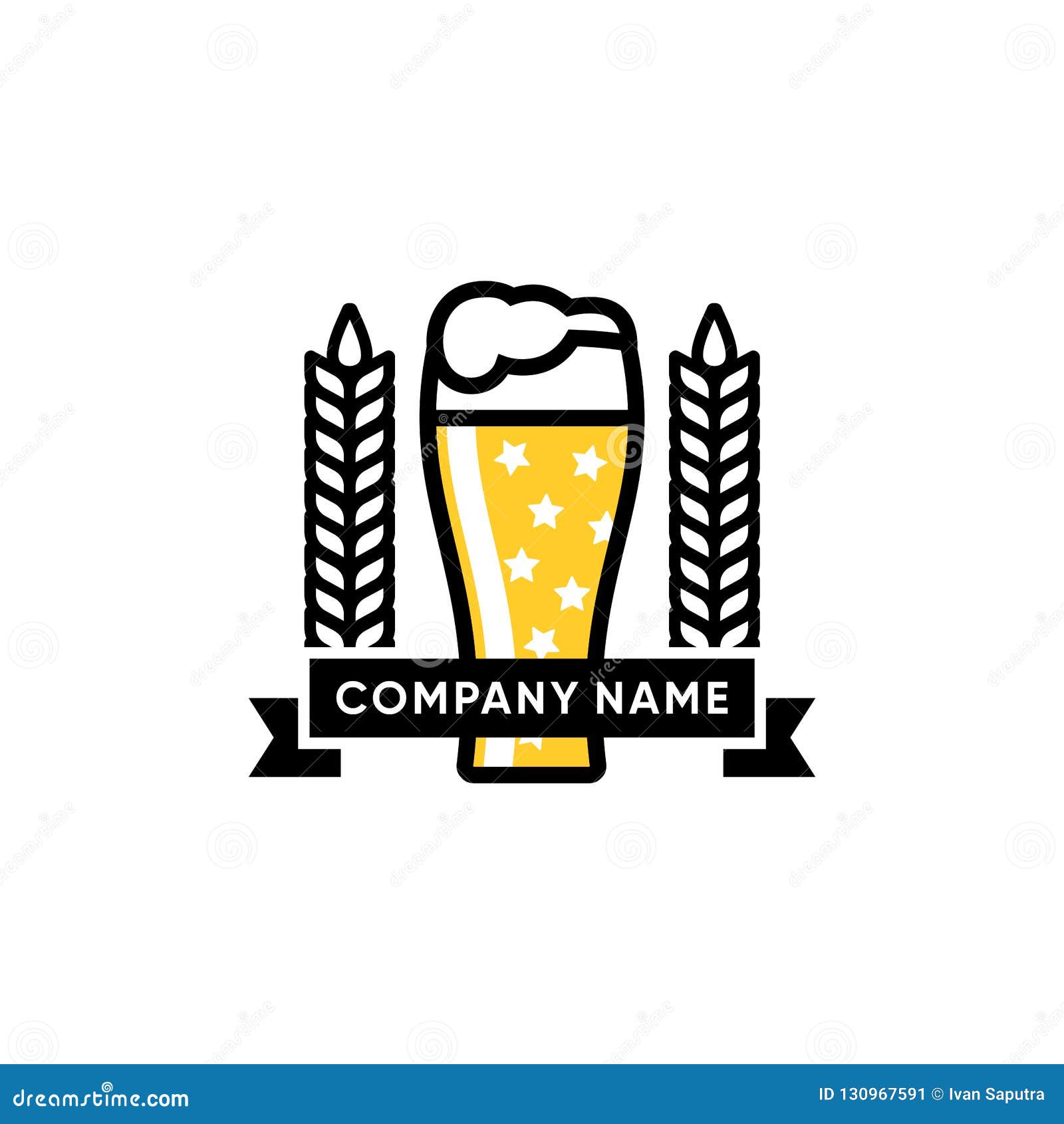 Glass of Beer Vector Illustration, Beer Logo Design Inspiration Stock