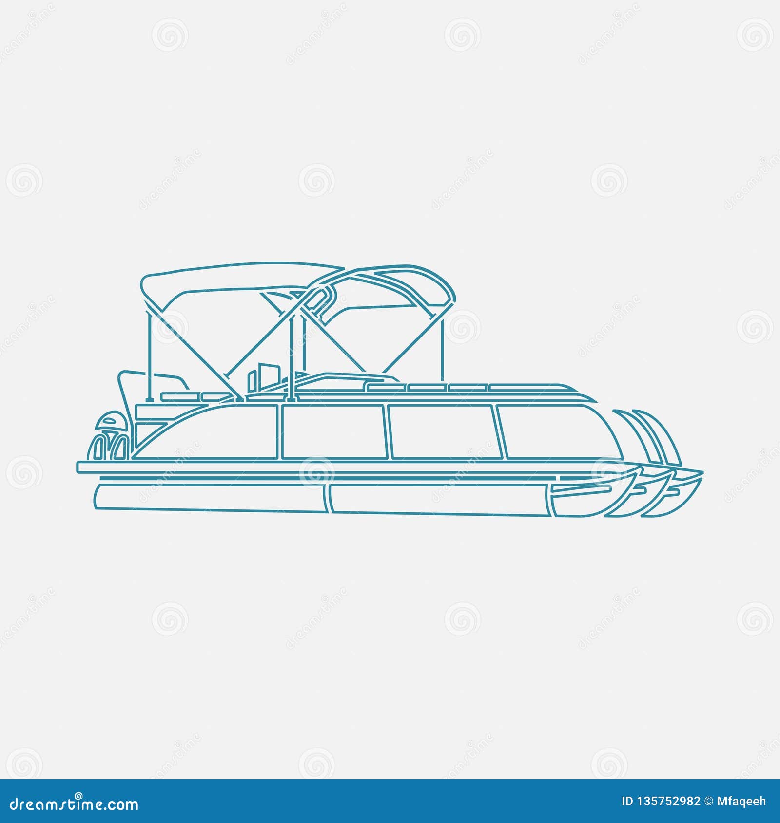 outline style semi-oblique side view pontoon boat  