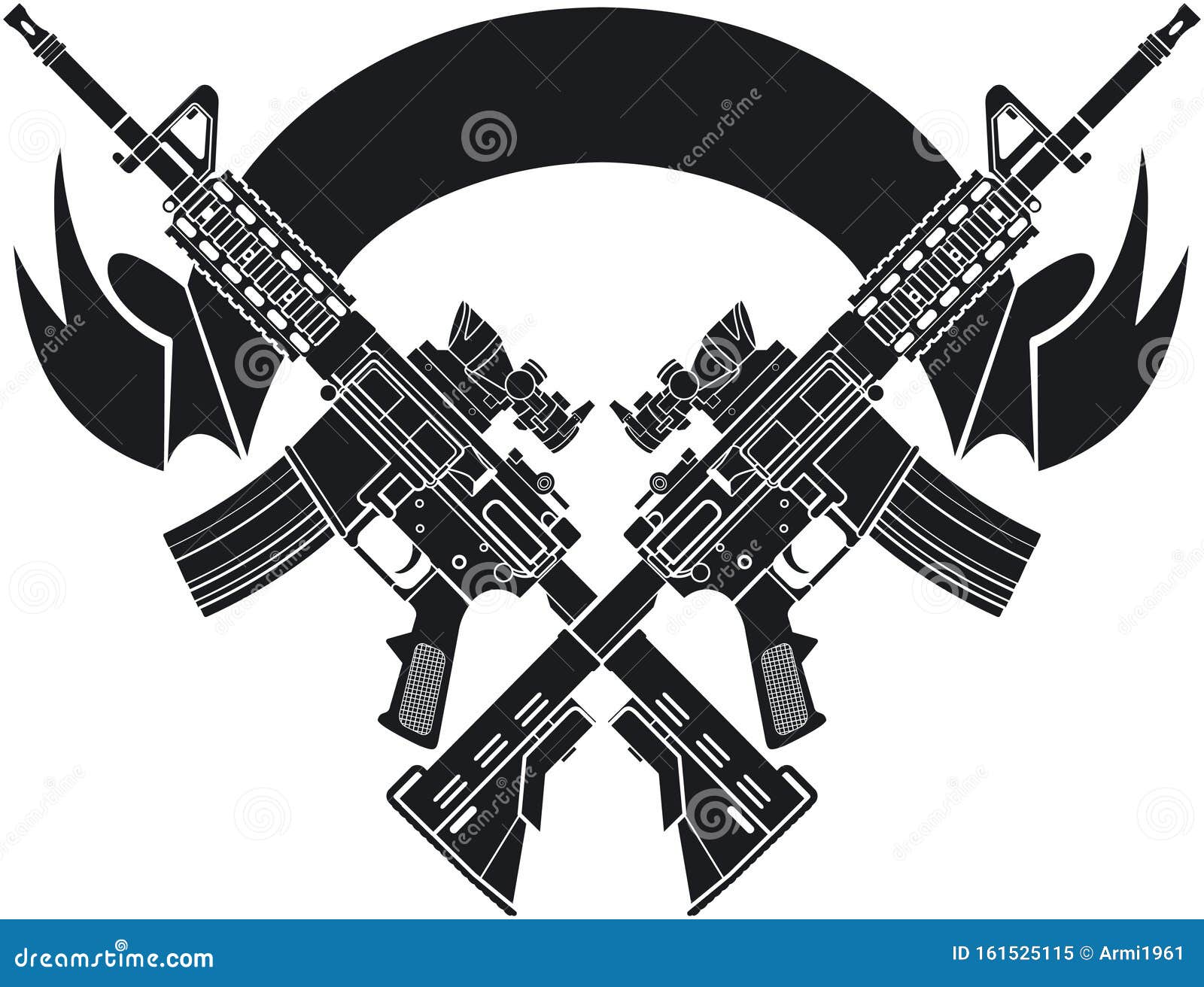 crossed m16 assault rifles over banner