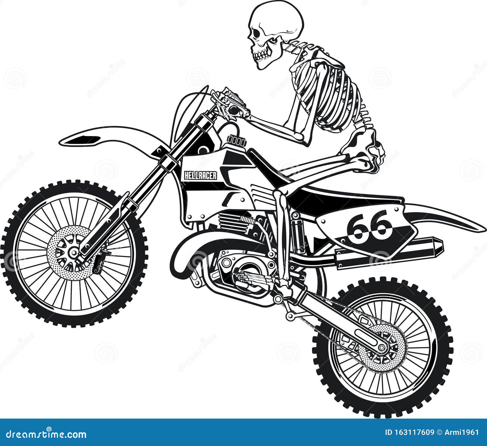 Human Skeleton Riding Motorcross Motorcycle Stock Vector Illustration