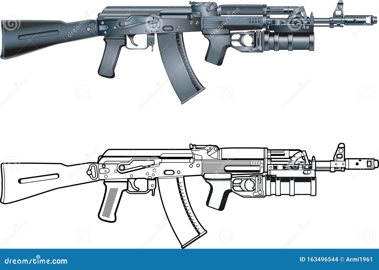 kalashnikov assault rifle with grenade launcher
