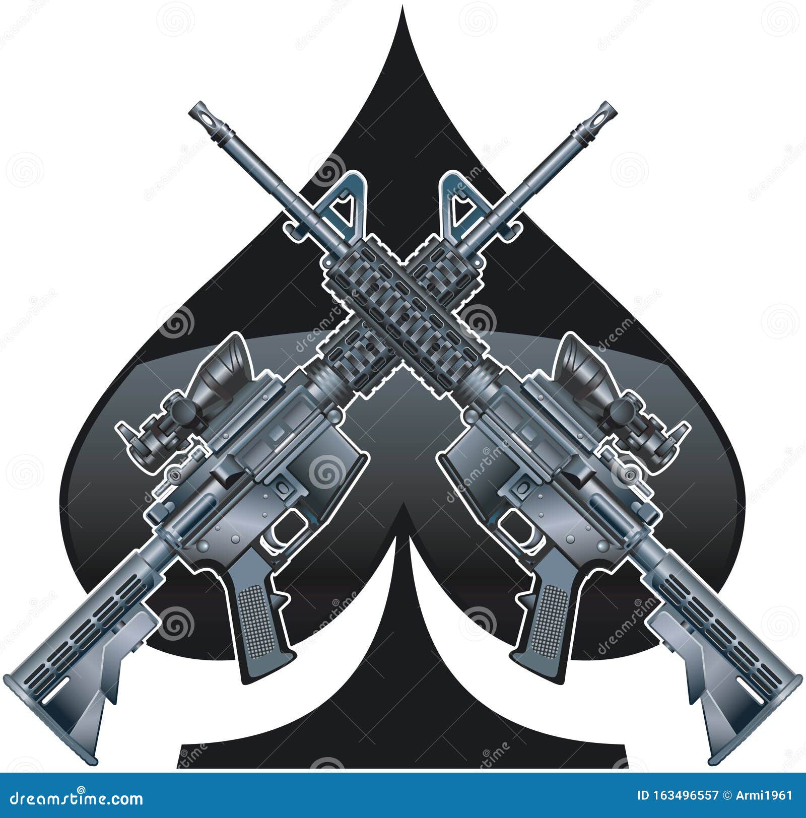 m16 assault rifles in front of ace of spades