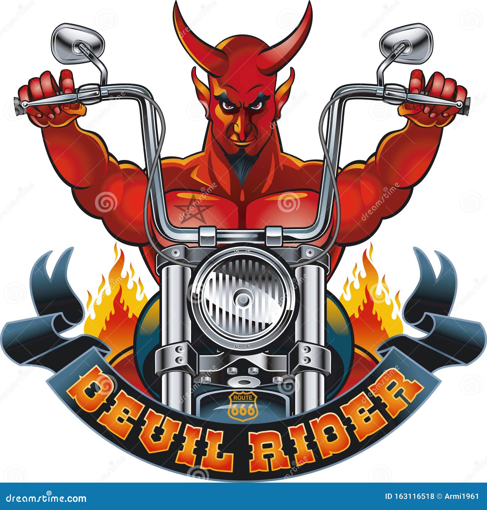 for eksempel befolkning Betydning Red Devil Riding Motorcycle Stock Vector - Illustration of demon, cafe:  163116518