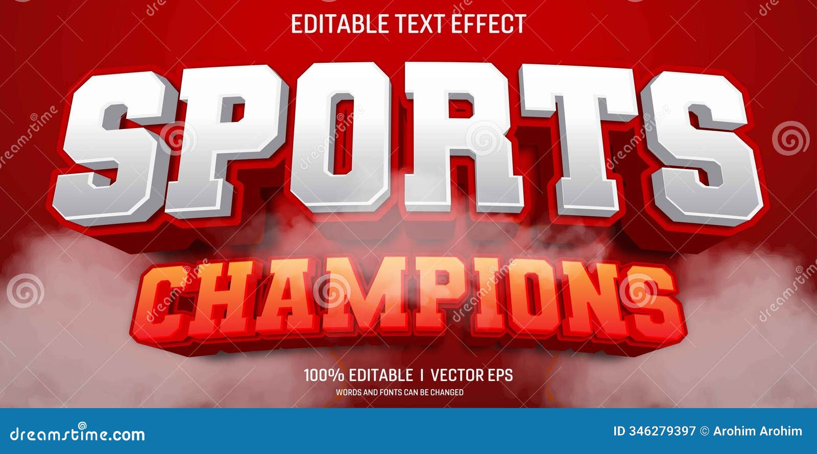 sports champions  3d text effect with modern style 