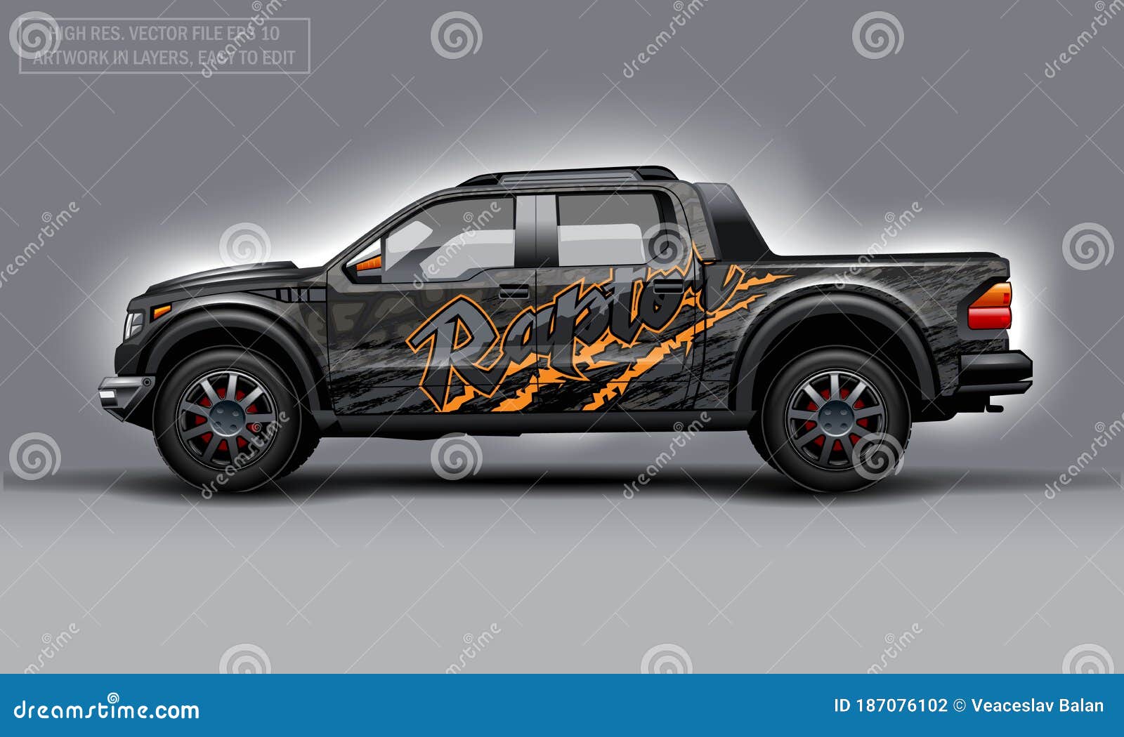 editable template for wrap suv with raptor text and scratches decal. hi-res  graphics