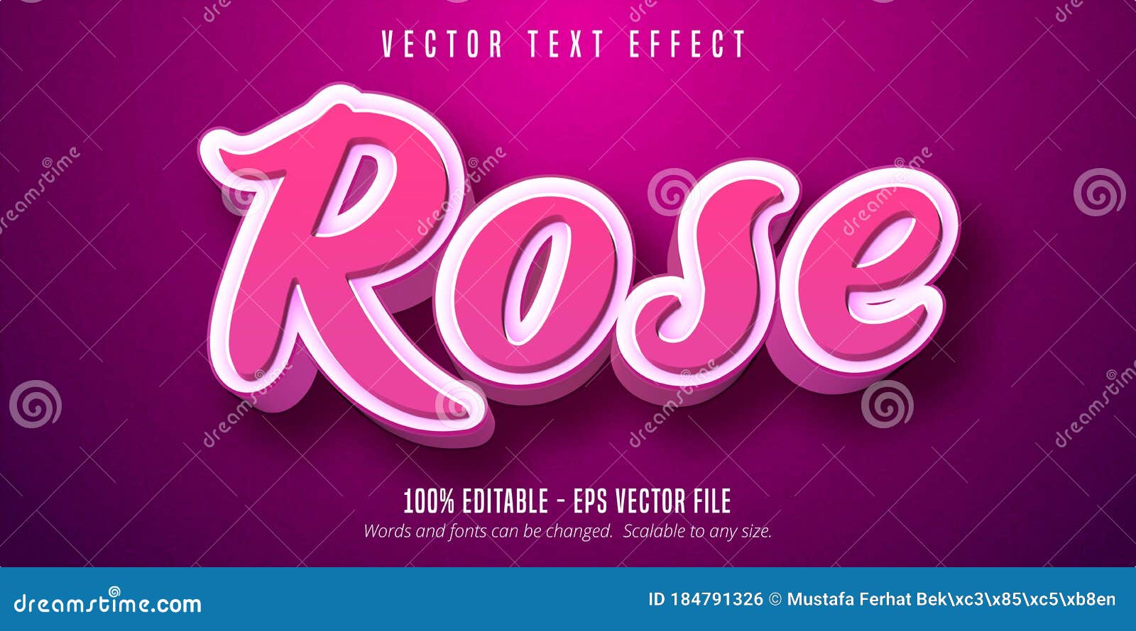 editable text effect - 3d pink script style