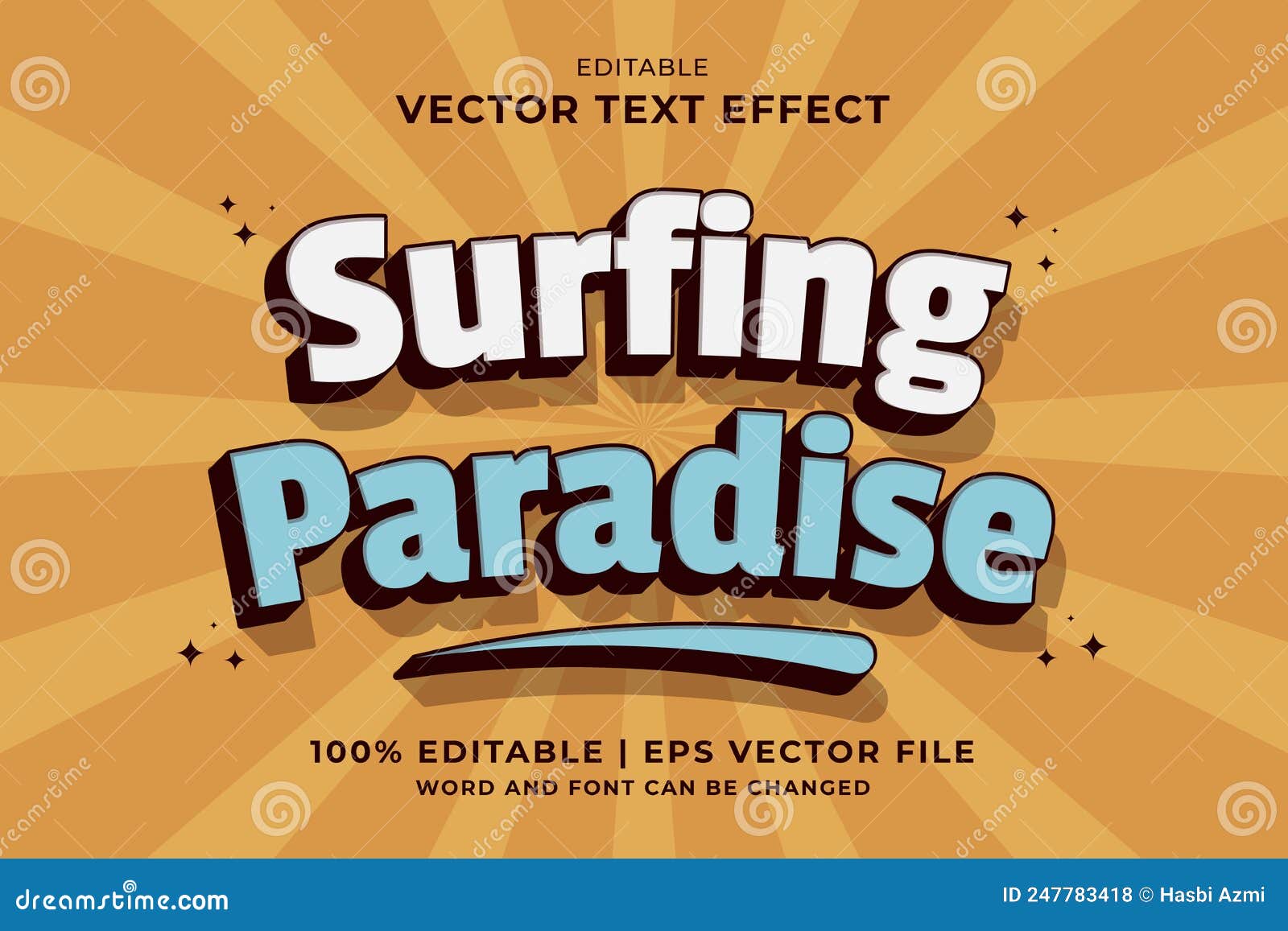 editable text effect surfing paradise 3d vintage template style premium 