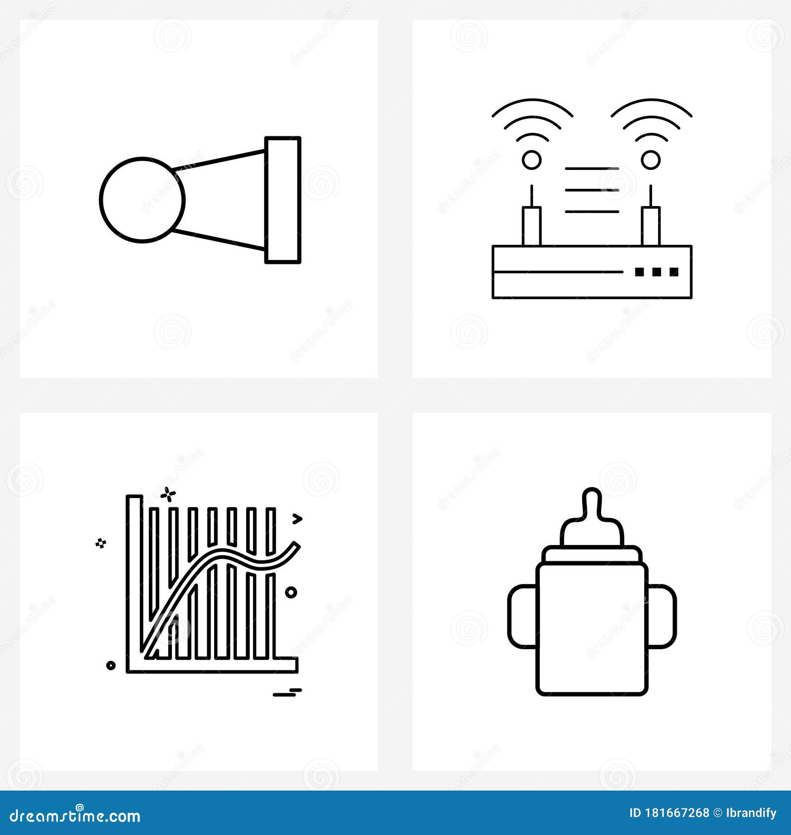 4 editable  line icons and modern s of beep; graph; sound; signal; business