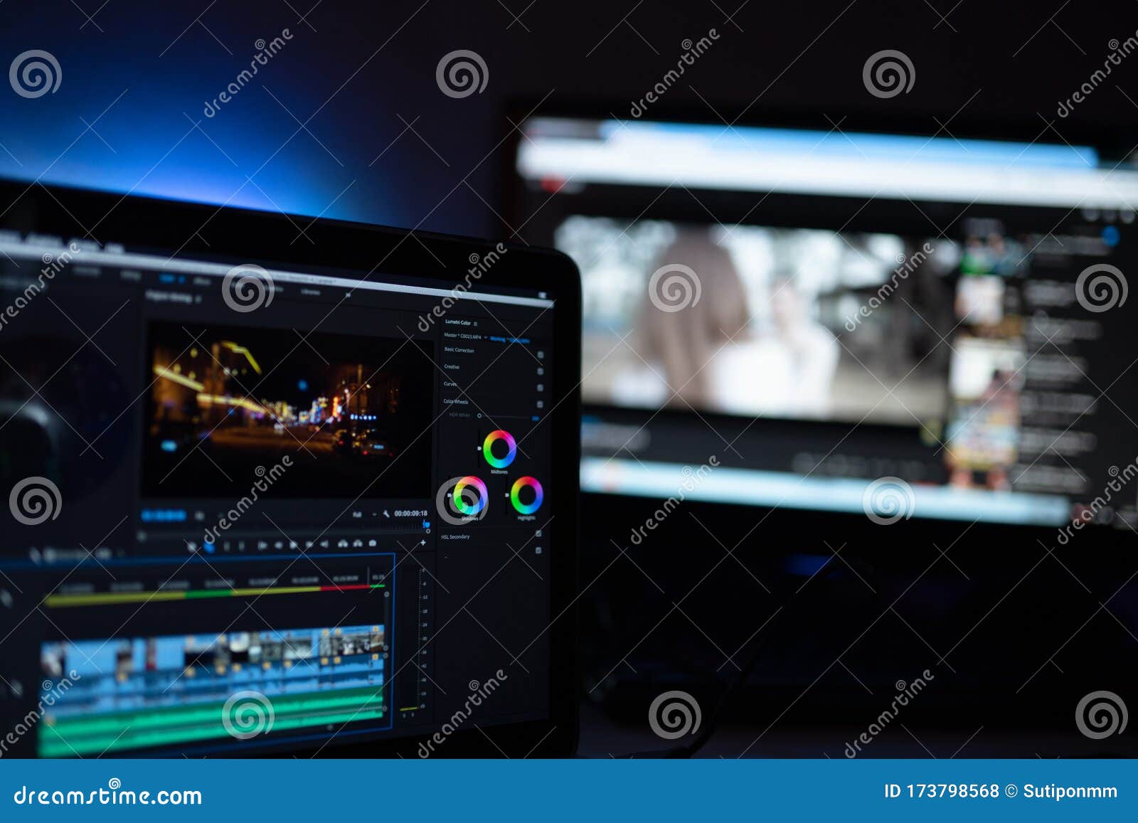editor display video editing color grading to upload content on social media or worldwide