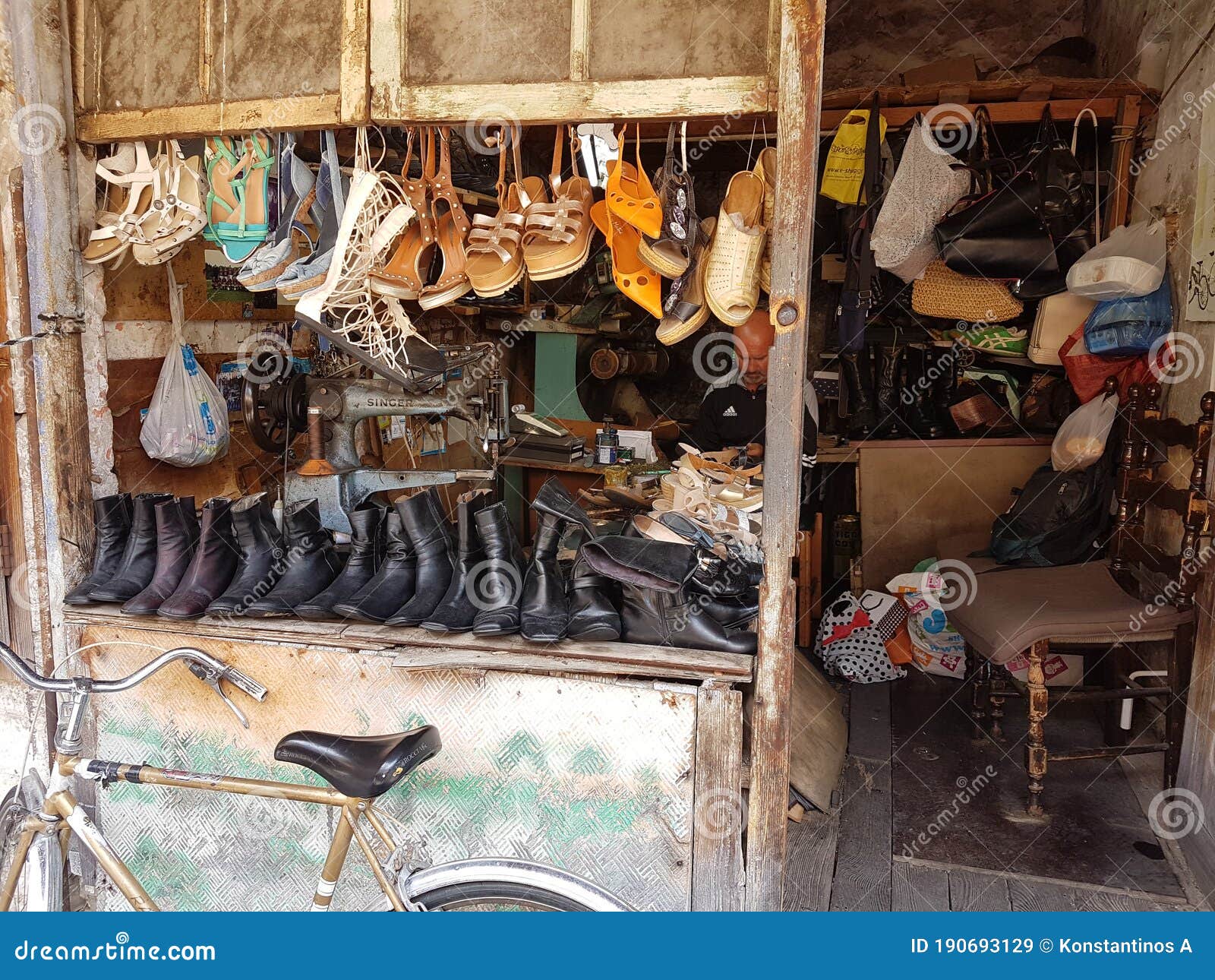 Shoemaker Shop Old Fashined Traditional Shoes on Fornt Store Editorial ...