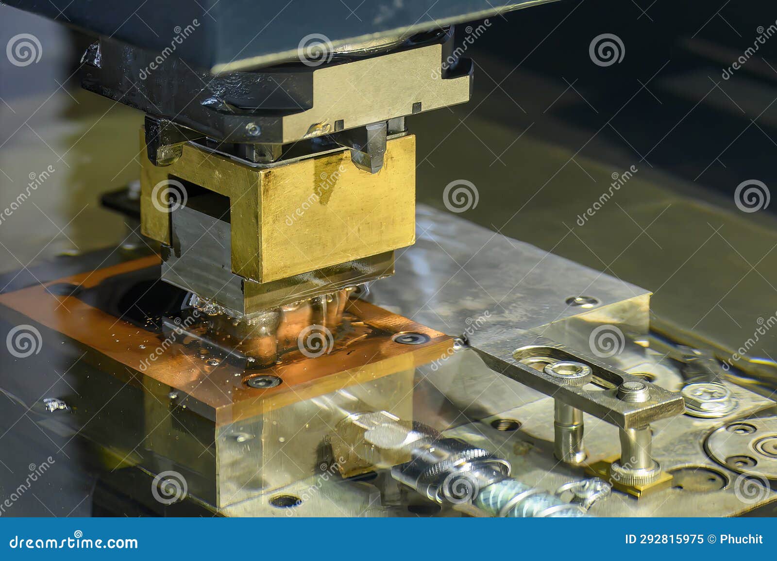 The EDM Machine Working Process with Copper Electrode Stock Image