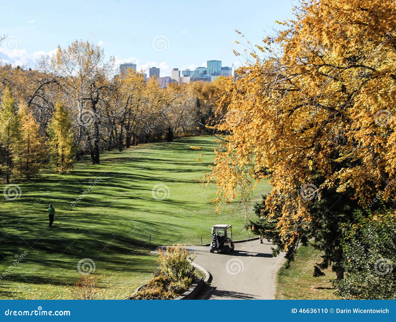 Golf Course with Fall Colors, Edmonton, Alberta, Canada Stock Photo