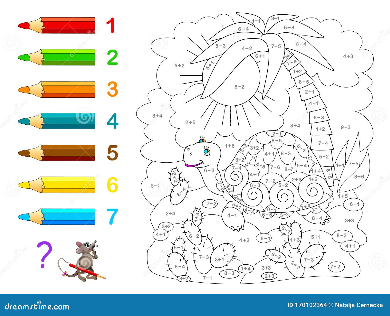 Jogo de matemática infantil subtração e adição de números página