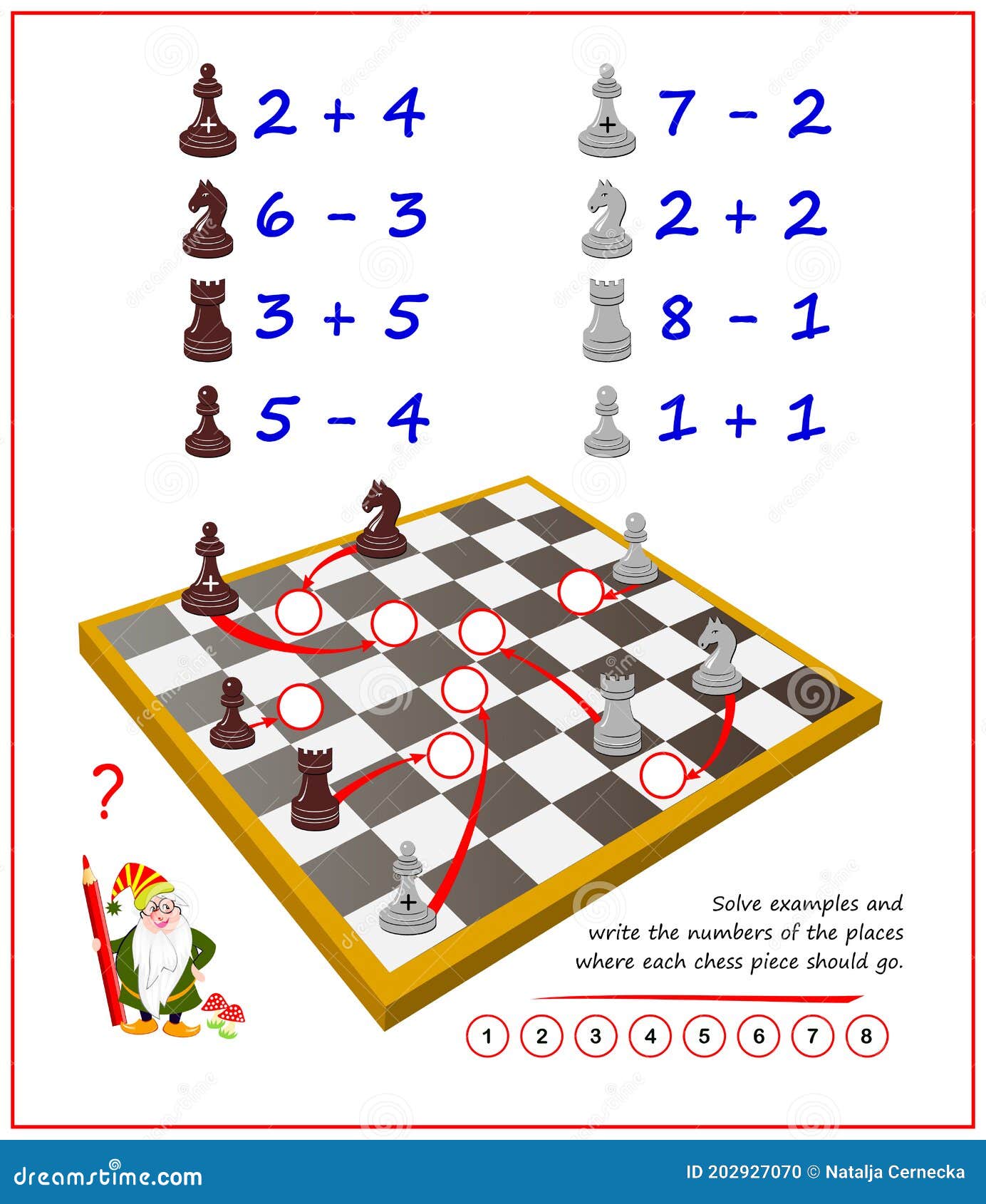 Educação Matemática Para Crianças. Resolva Exemplos E Escreva Os Números  Dos Lugares Onde Cada Peça De Xadrez Deve Ir. Exercícios Ilustração do  Vetor - Ilustração de quantidade, contagem: 202927070