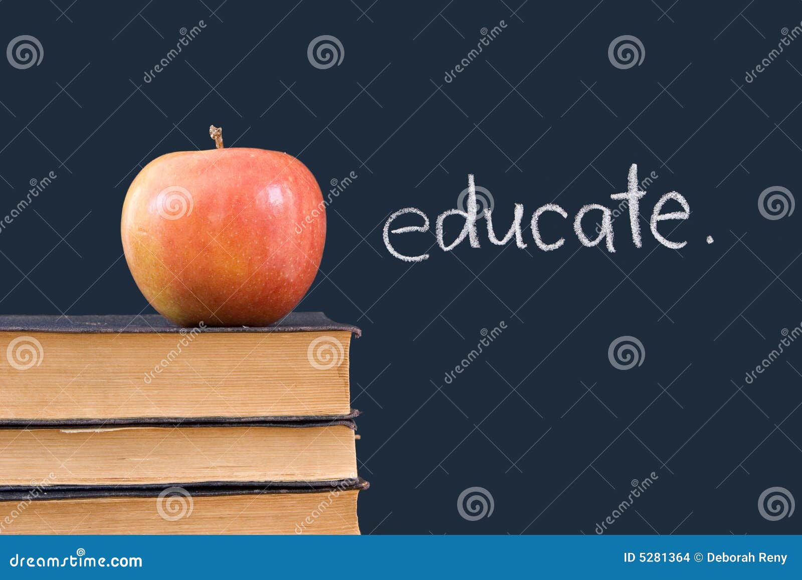 educate on chalkboard with apple & books