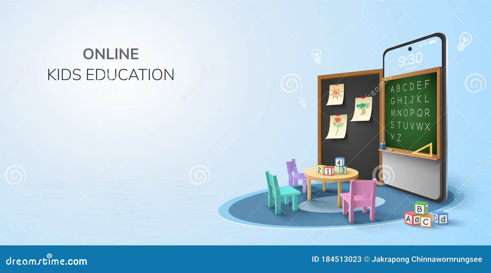 Digital Classroom Online Education Kindergarten Backto School Concept. Stock Vector