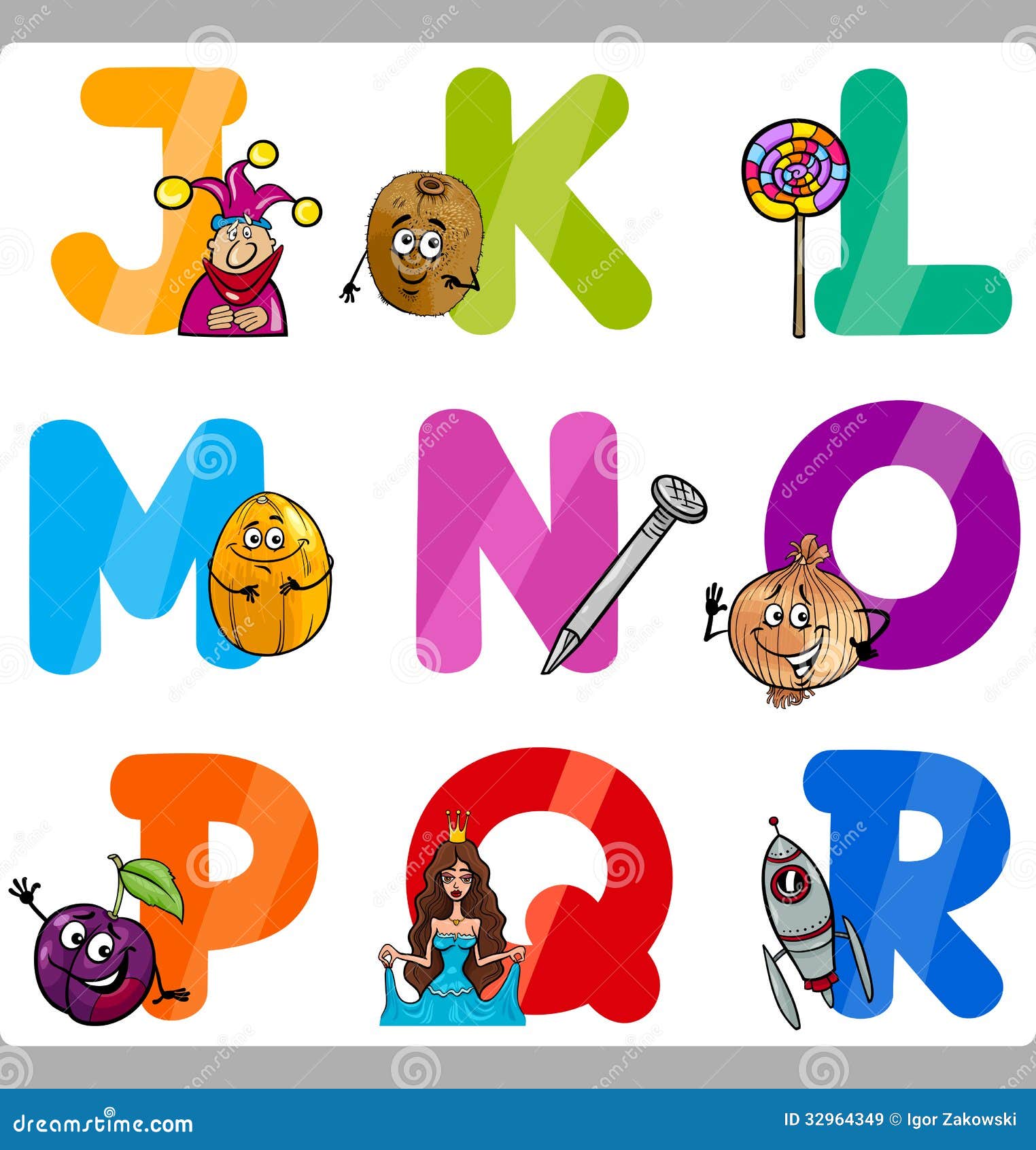 Education Cartoon Alphabet Letters For Kids Stock Vector ...