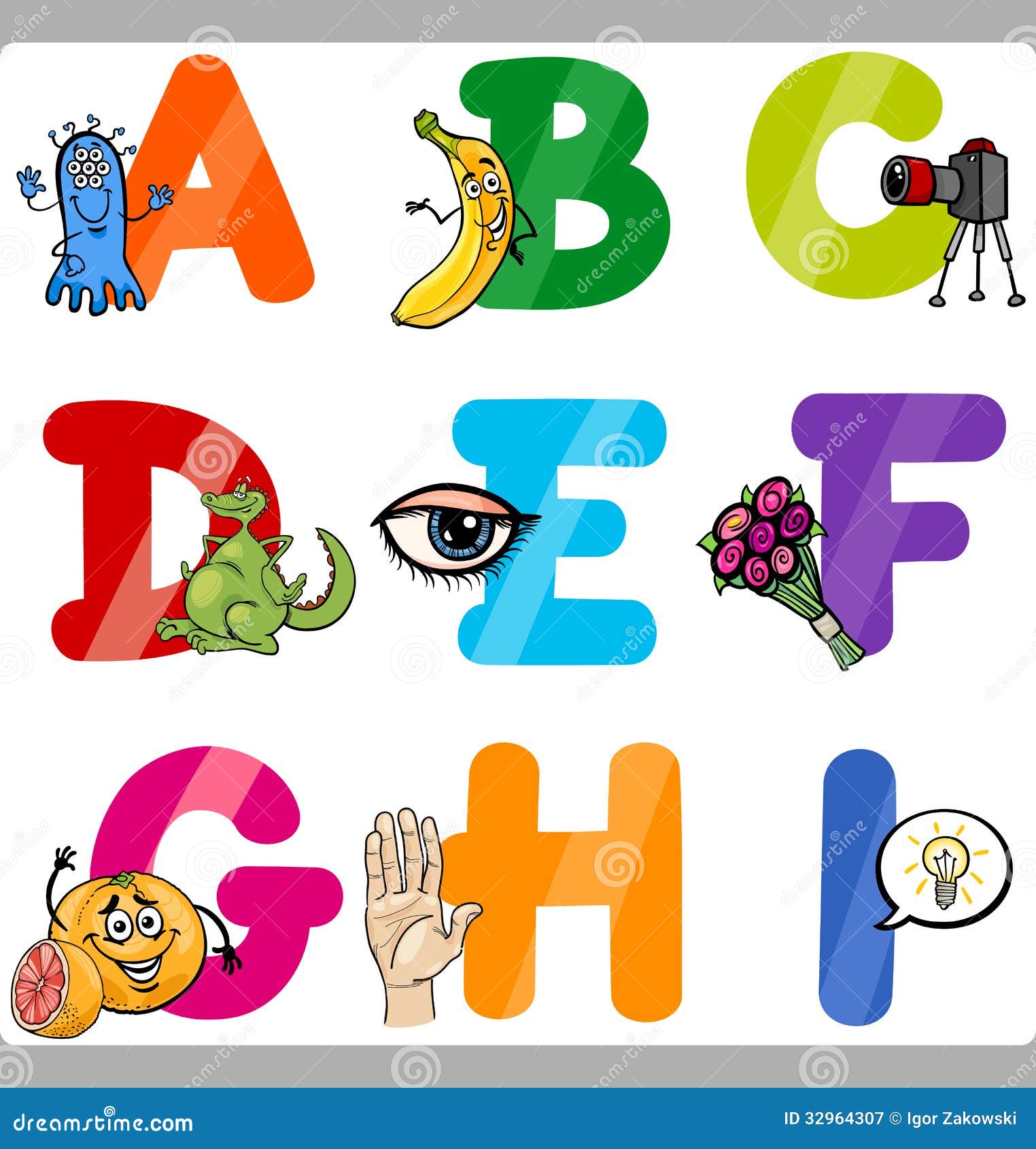 Education Cartoon Alphabet Letters for Kids Stock Vector ...