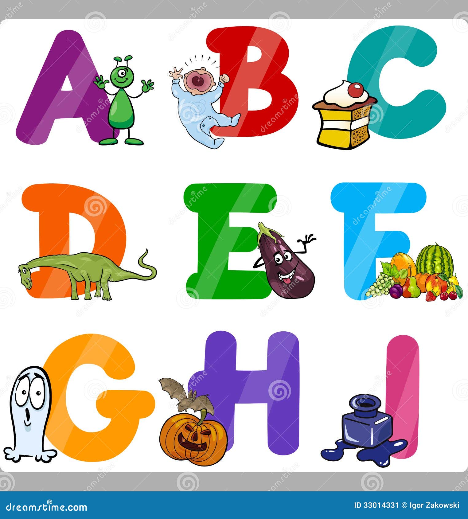 Education Cartoon Alphabet Letters For Kids Stock Vector Illustration