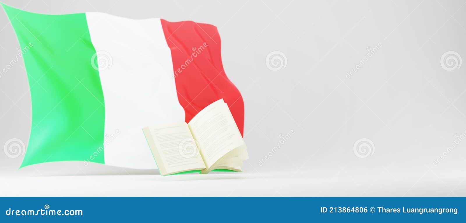 Education Concept. 3d of Book and Italy Flag on White Background ...