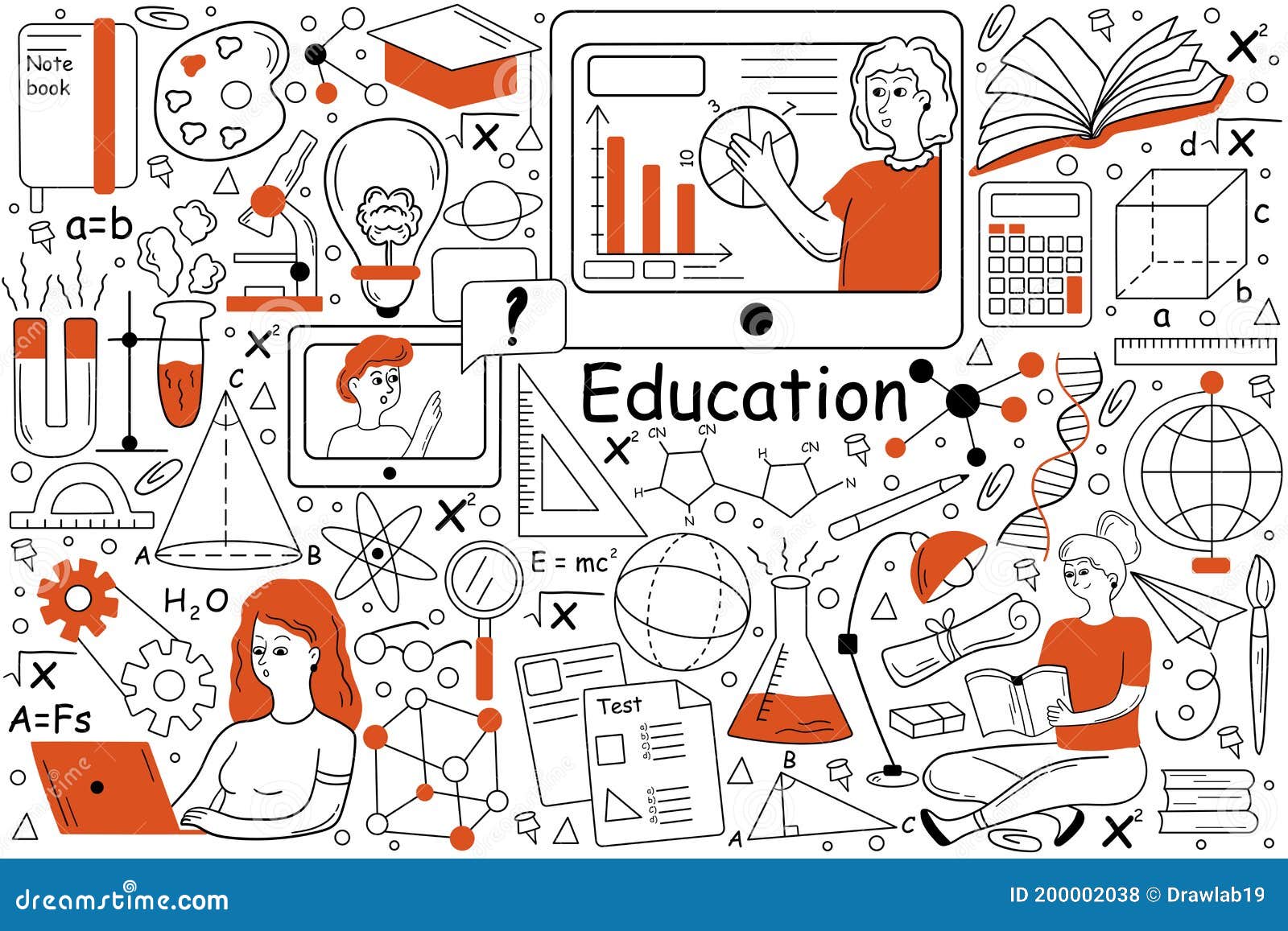 Education doodle set stock vector. Illustration of people 200002038