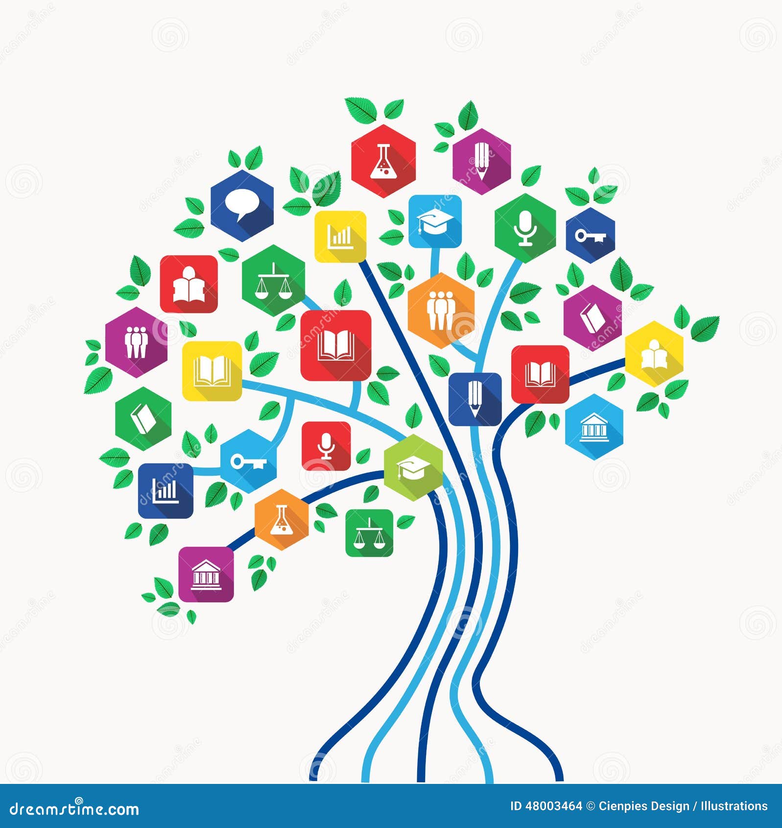 Education E-learning Technology Concept Tree With Icons Set Stock