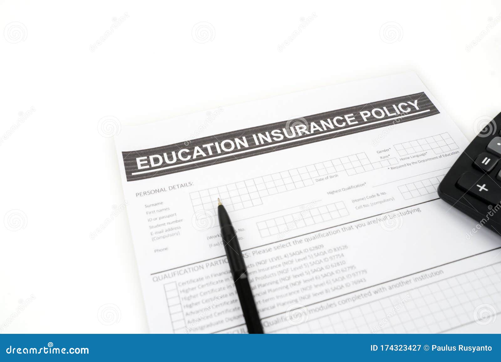 Education Insurance Policy Document Beneath A Pen Stock ...