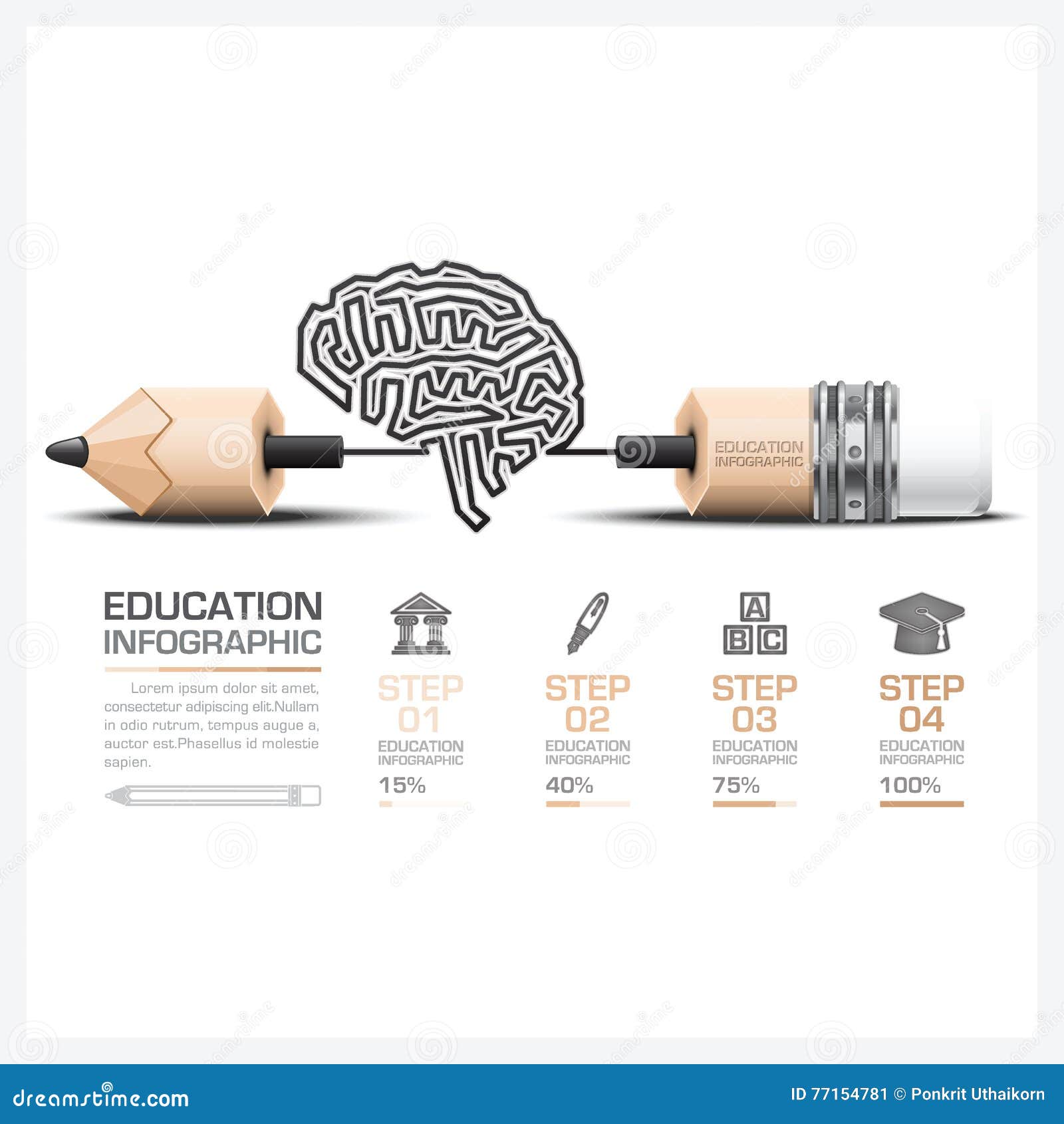 education and learning step infographic with carve brain 