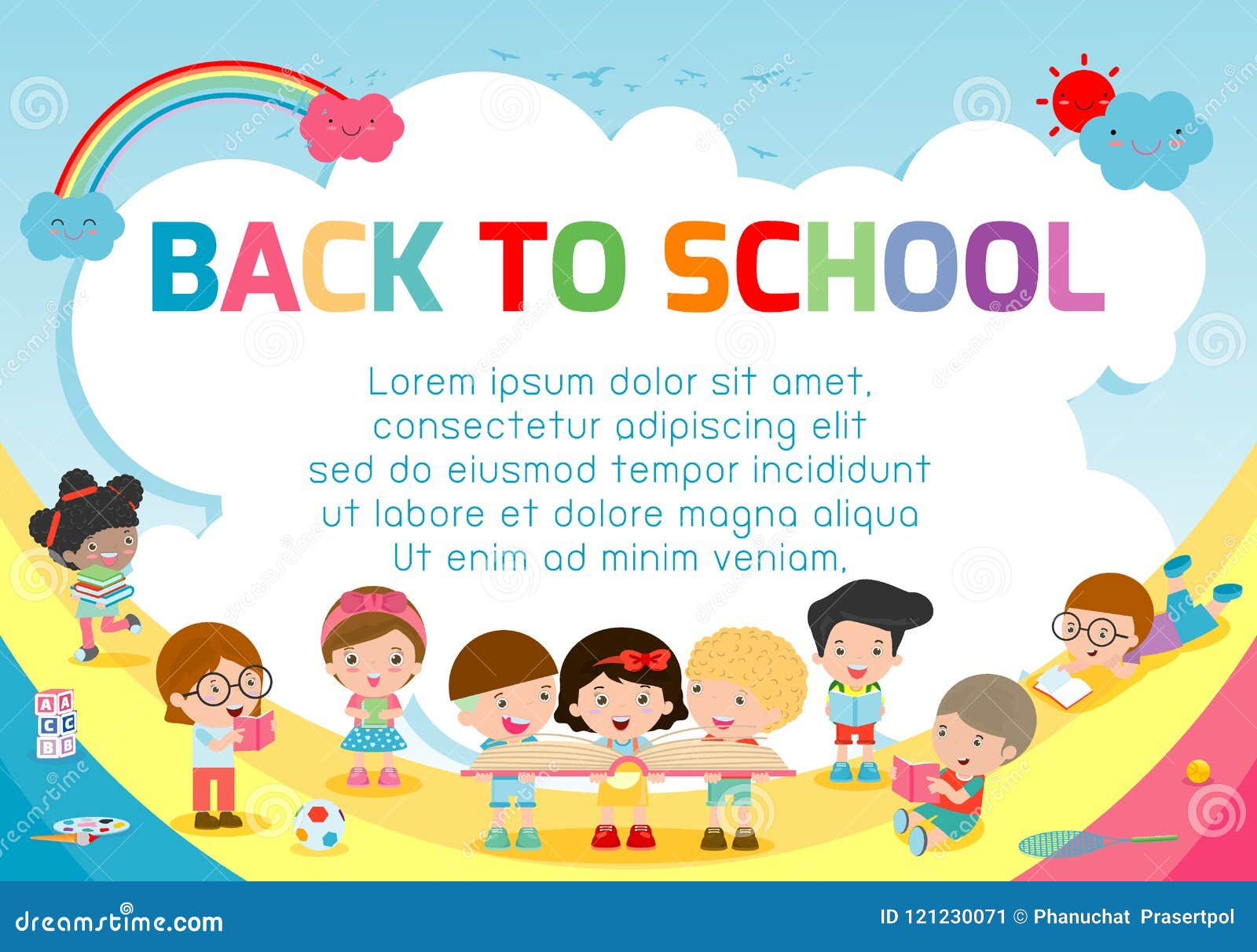 Education Object On Back To School Background Back To School Kids Jumping Education Concept Template For Advertising Brochure Stock Vector Illustration Of Childhood Educate