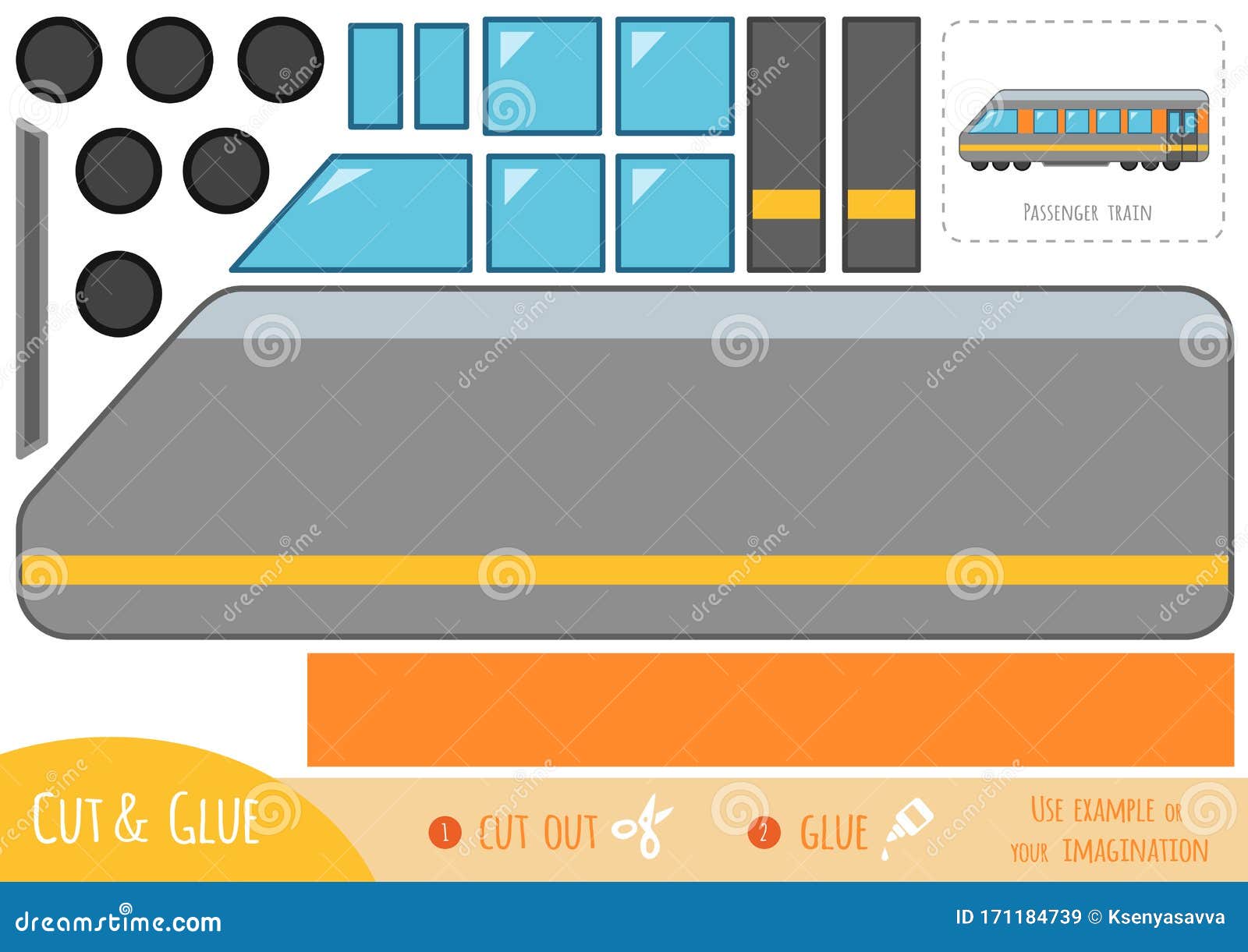 Education Paper Game for Children, Passenger Train Stock Vector