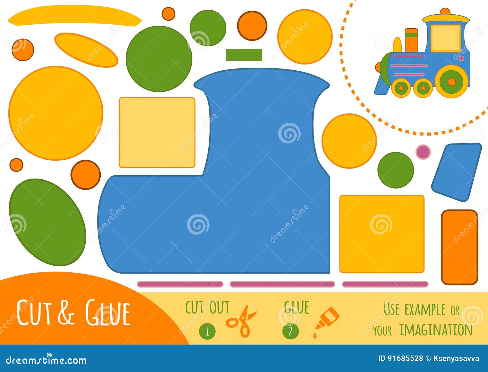 Education Paper Game for Children, Train Stock Vector Illustration of
