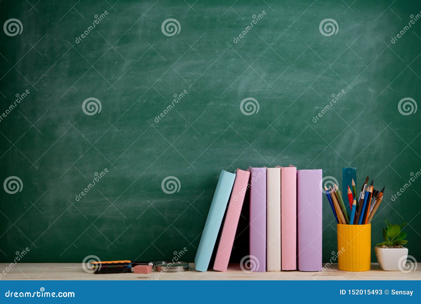 Education and Reading Concept - Group of Colorful Books on the Wooden Table  in the Classroom, Blackboard Background Stock Image - Image of bookstore,  bookshelf: 152015493
