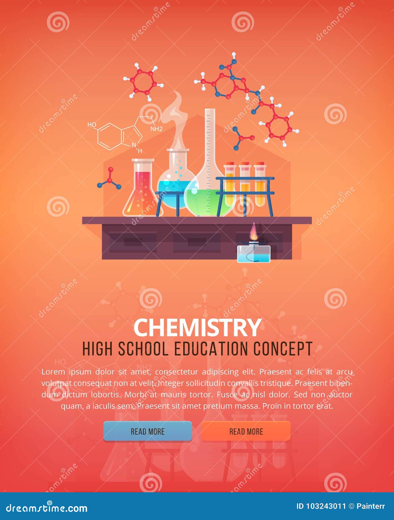 education and science concept s. organic chemistry. science of life and origin of species. flat 