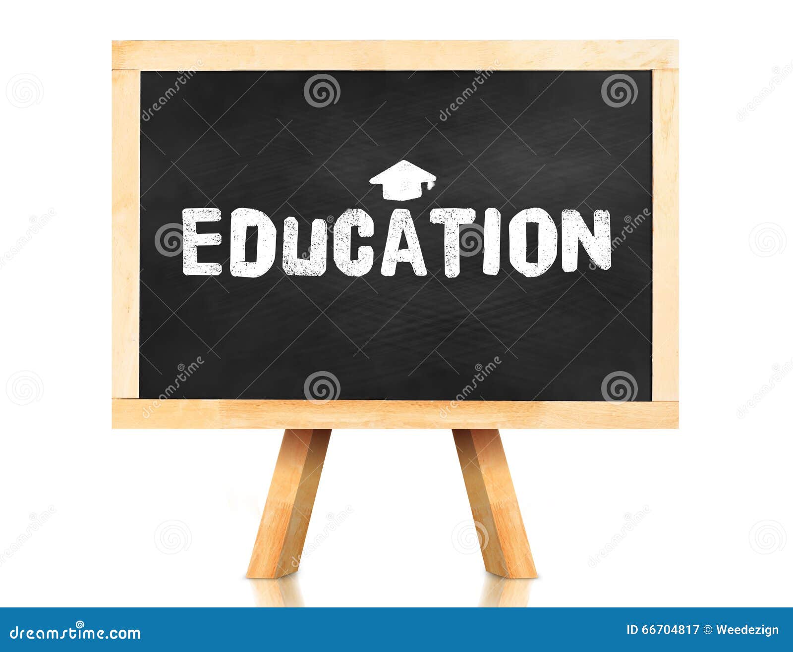 education word graduation cap icon blackboard easel reflection white background business concept 66704817