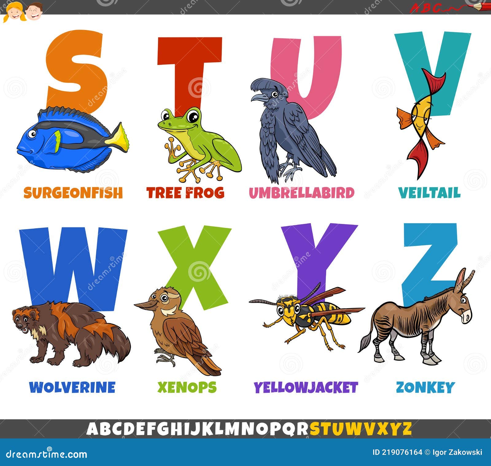 Educational Cartoon Alphabet Set with Animal Characters Stock Vector -  Illustration of animals, learning: 219076164