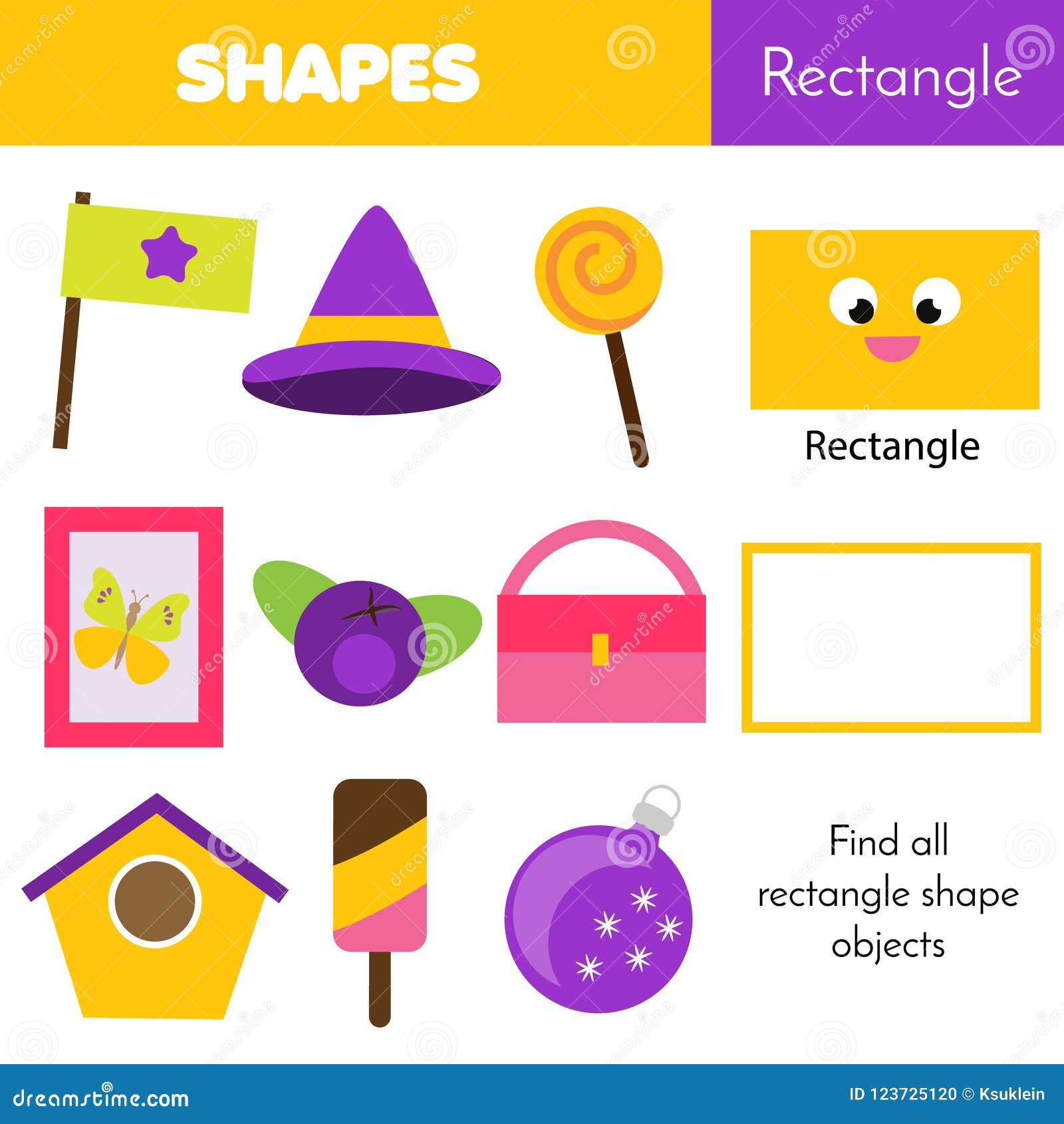 Educational Children Game. Learning Geometric Shapes. Rectangle Stock ...