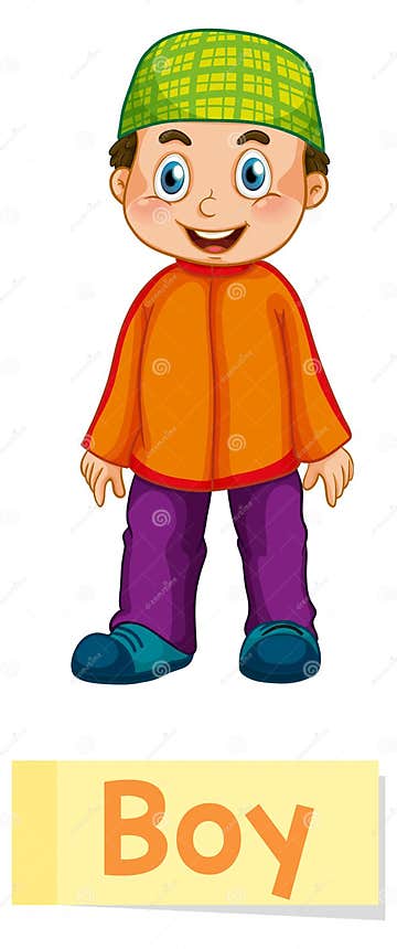 Educational English Word Card of Boy Stock Vector Illustration of