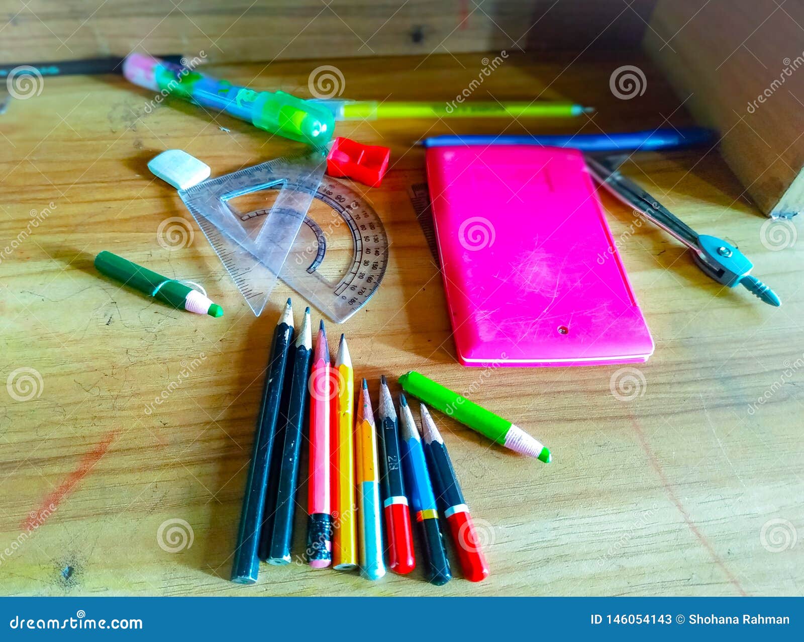 educational equipments and stationeries  on the table