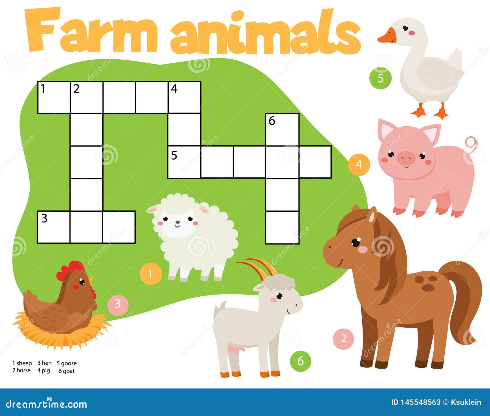 Educational Game for Children. Farm Animals Crossword Puzzle Kids Activity.  Learning English Vocabulary. Stock Vector - Illustration of children,  letters: 145548563
