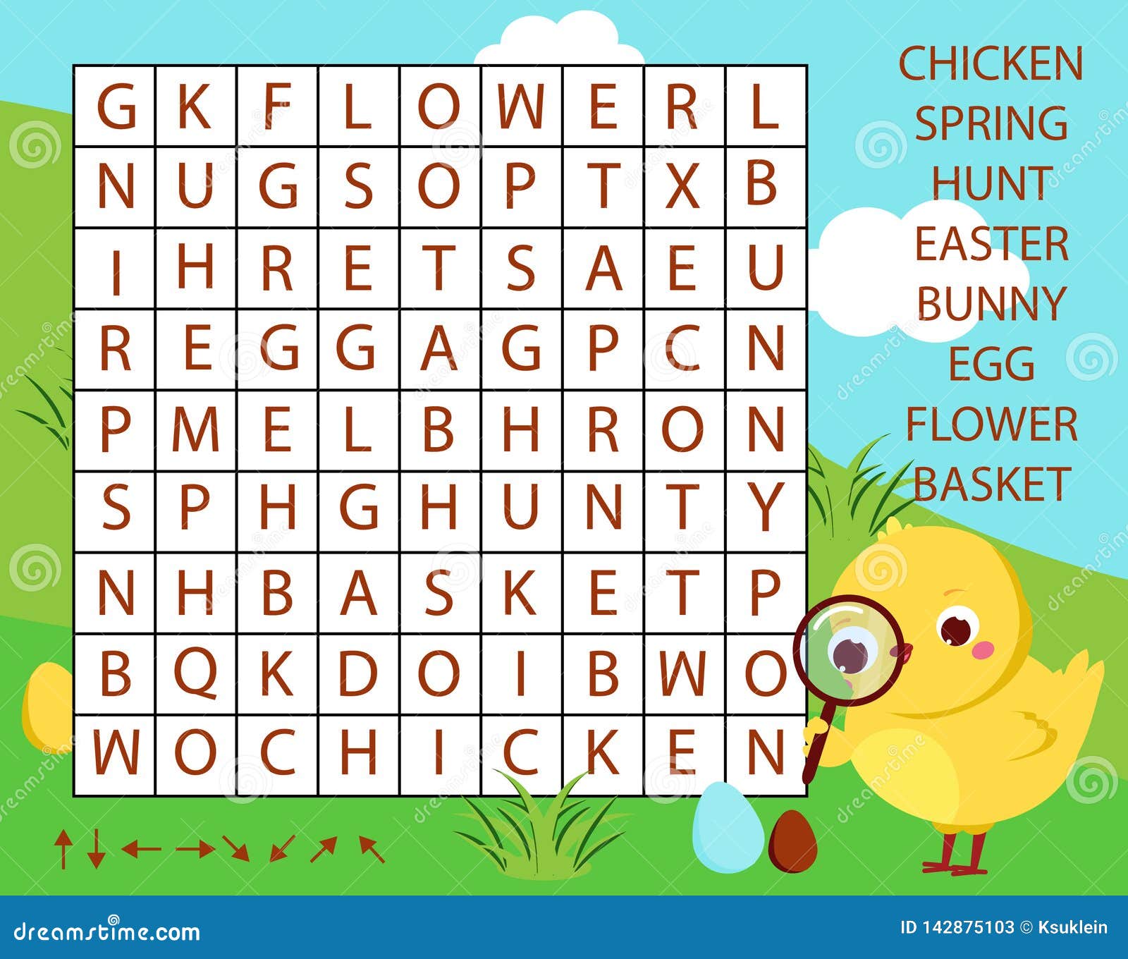 Educational Game for Children. Word Search Puzzle Kids Activity. Easter