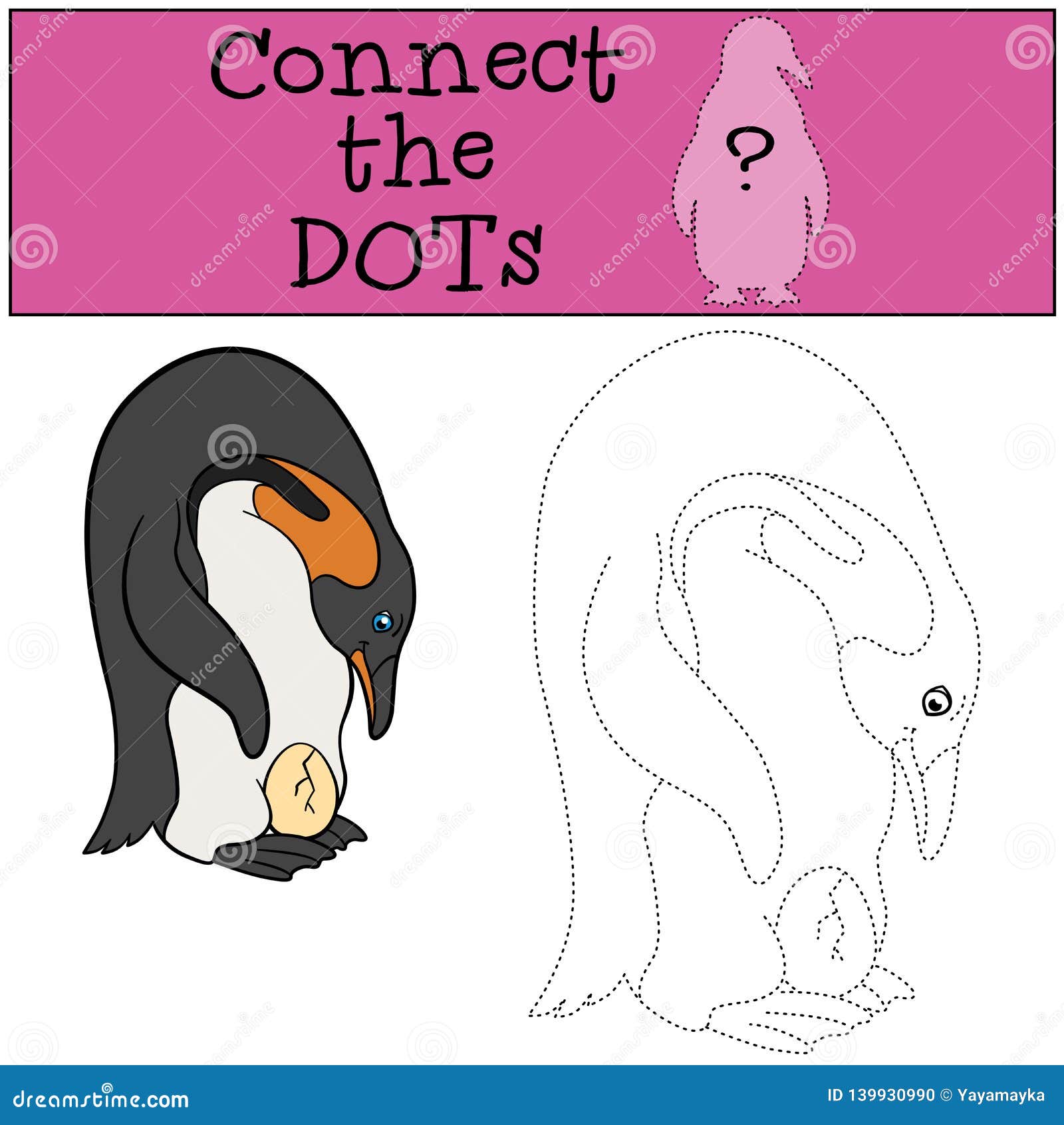 educational game: connect the dots. father penguin with egg