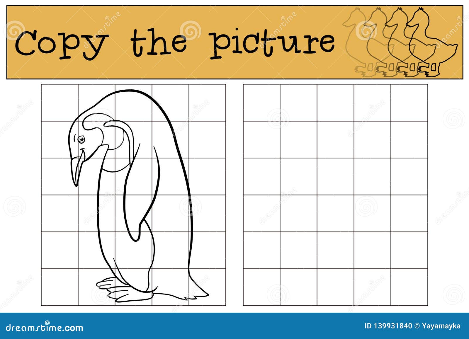 educational game: copy the picture. little cute penguin smiles