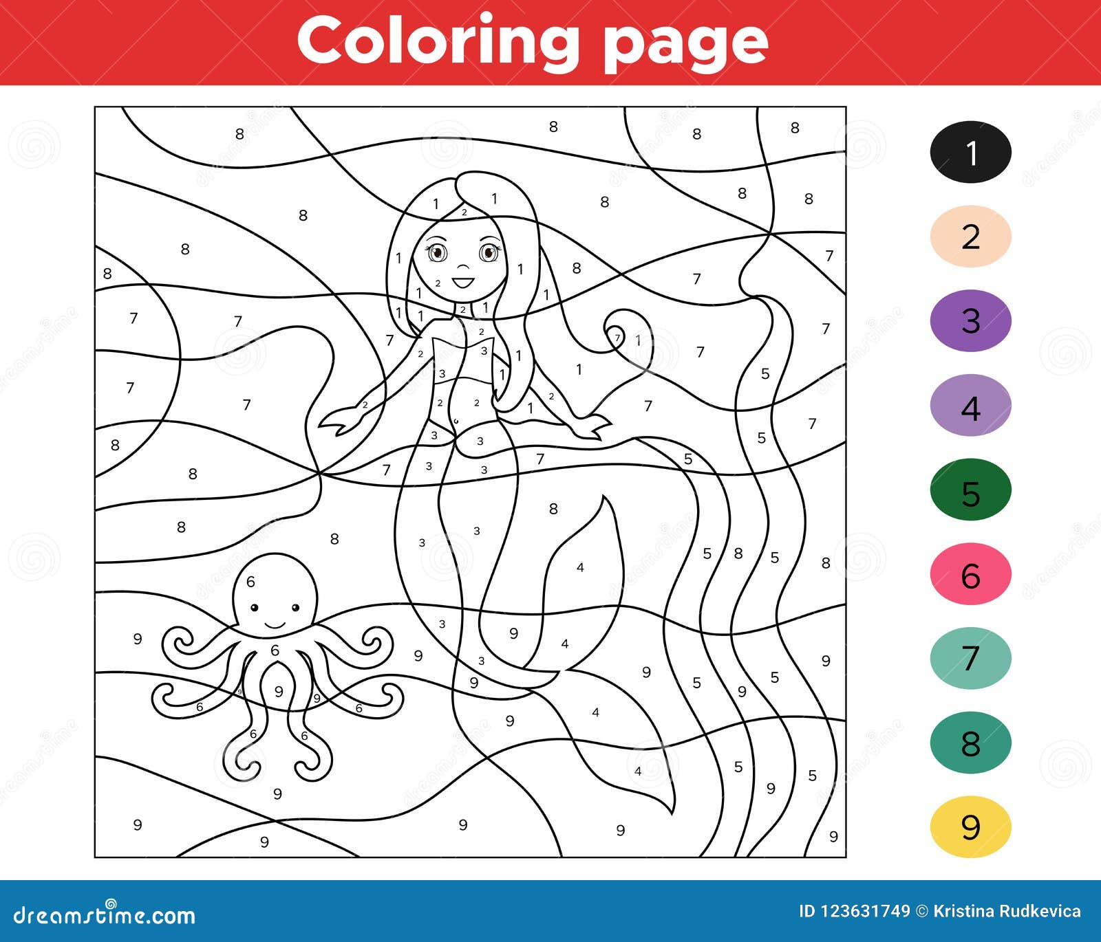 Educational Game For Kids Color By Numbers Stock Vector