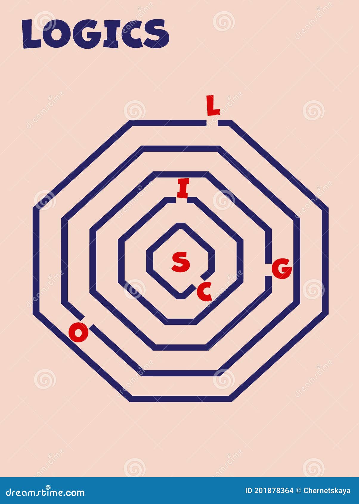 educational game for kids. letters of word logics arranged in labyrinth, 