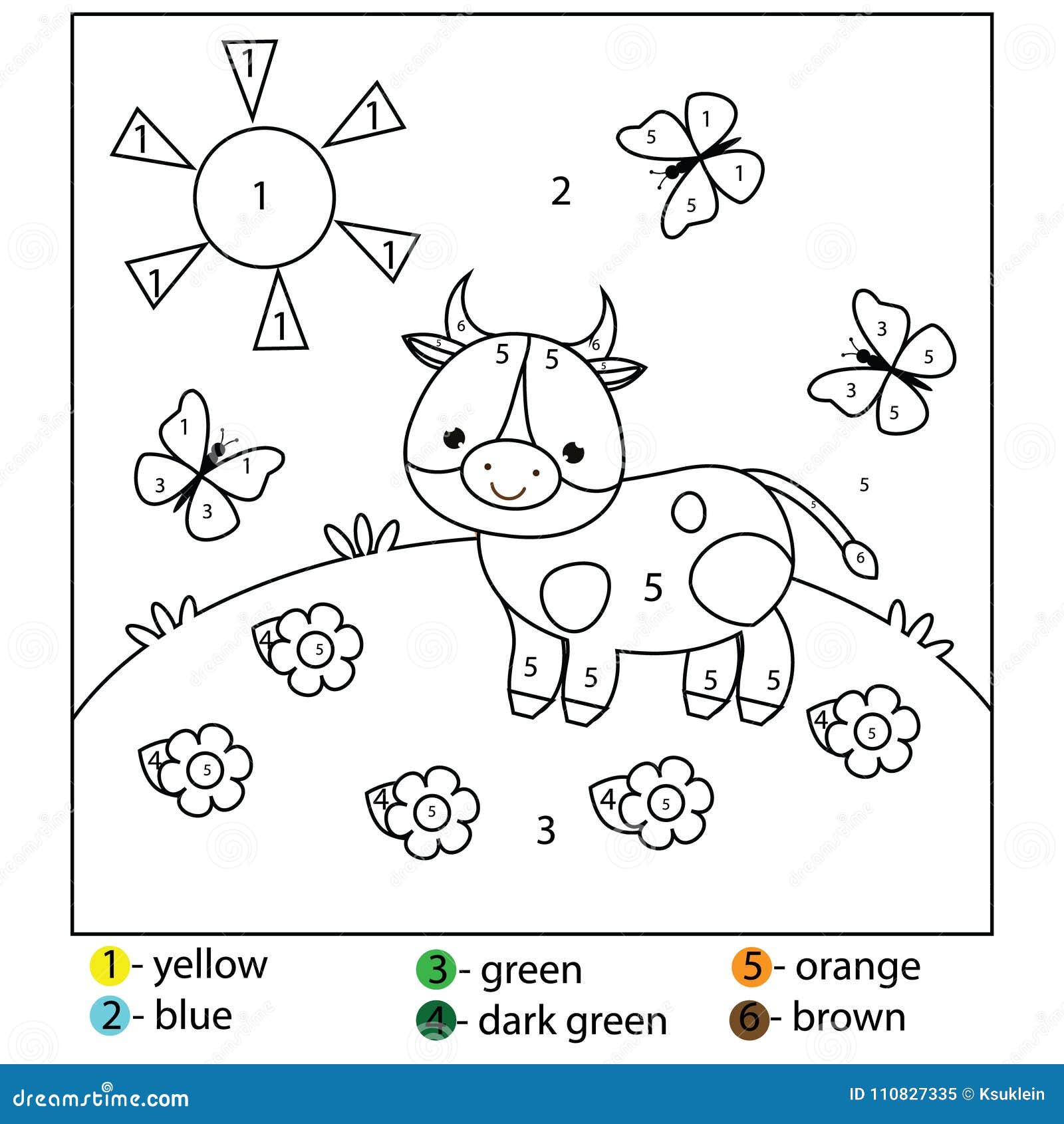 educational game for kids and toddlers color by numbers printable worksheet for children stock vector illustration of outline math 110827335