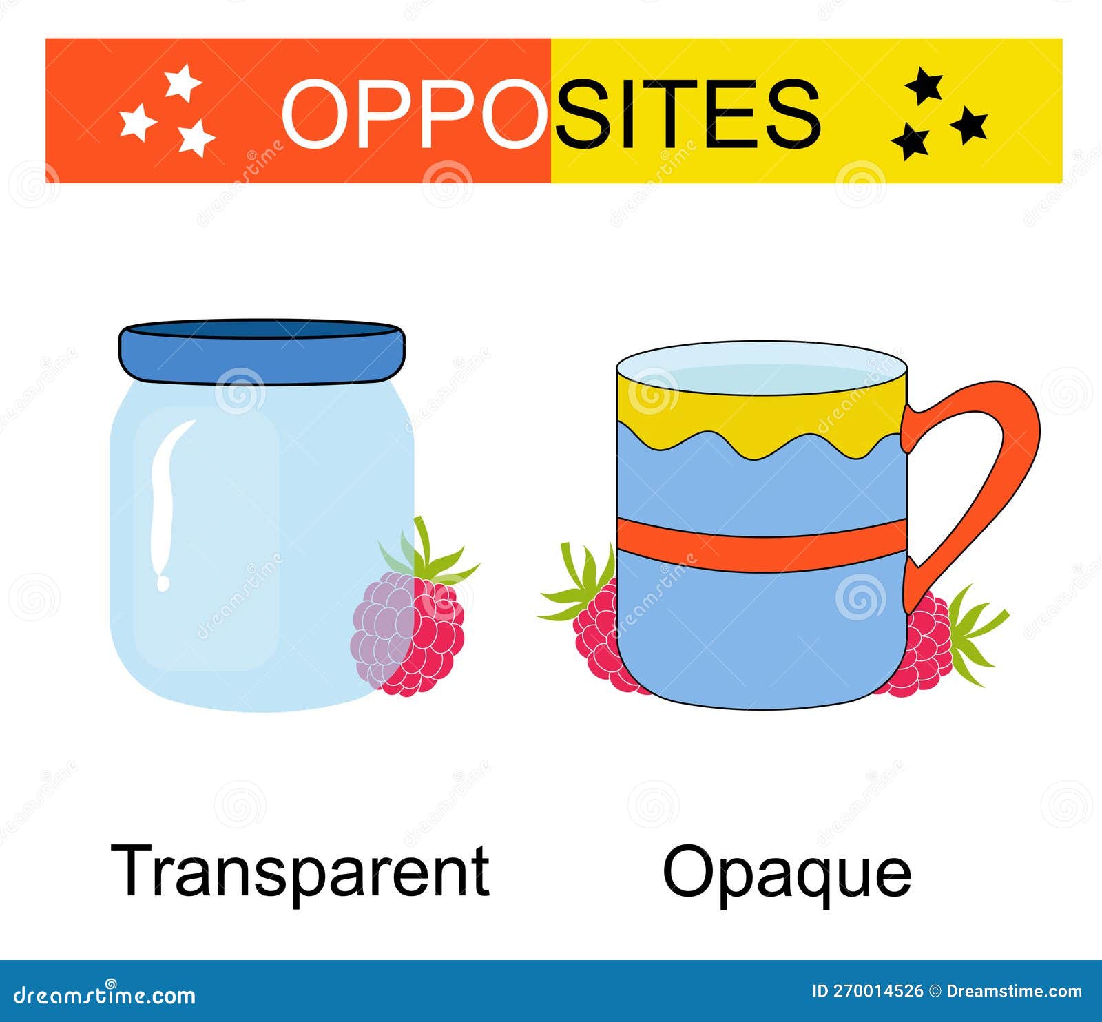 Educational Material for Kids. Opposites Words Opaque and Transparent Stock Vector