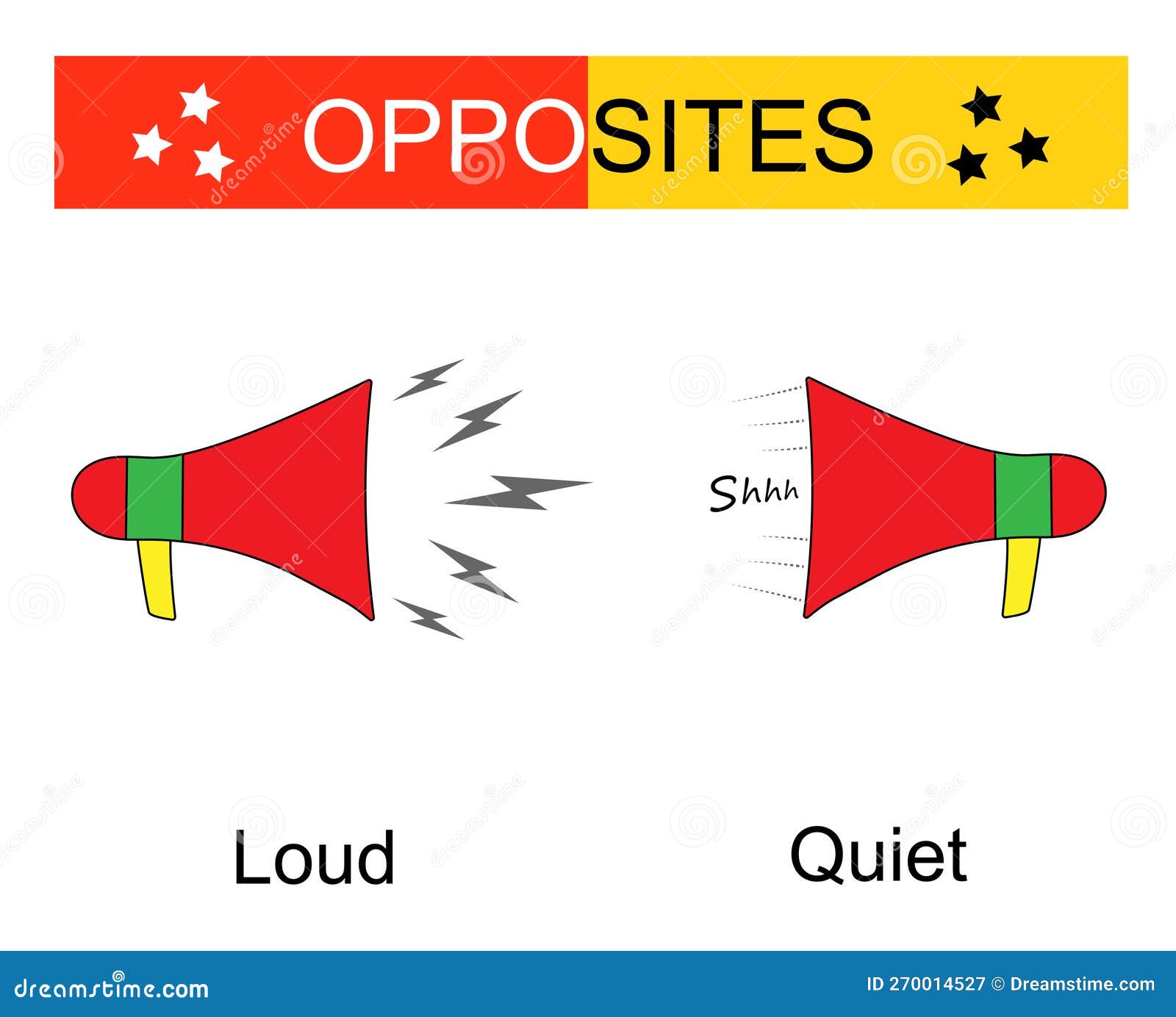 Educational Material For Kids Opposites Words Quiet And Loud Stock educational-material-for-kids-opposites-words-quiet-and-loud-stock