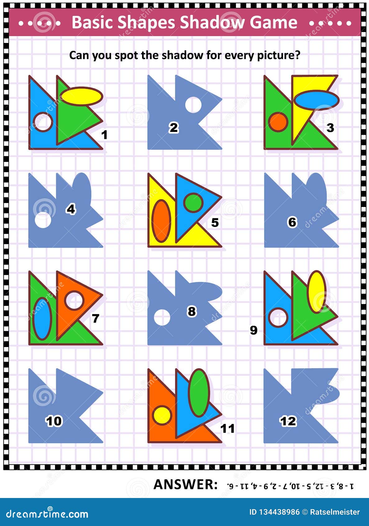 Basic Shapes Learning and Practice Math Visual Puzzle Stock Vector