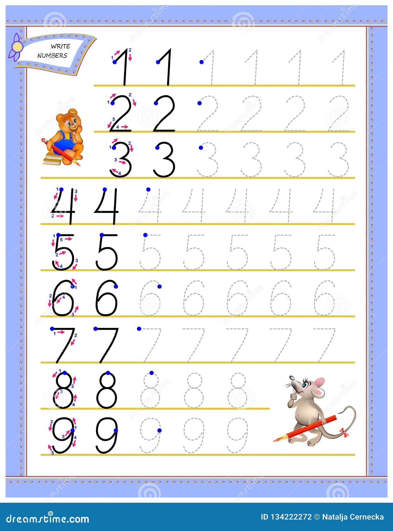 Educational Page For Children To Study Writing Numbers