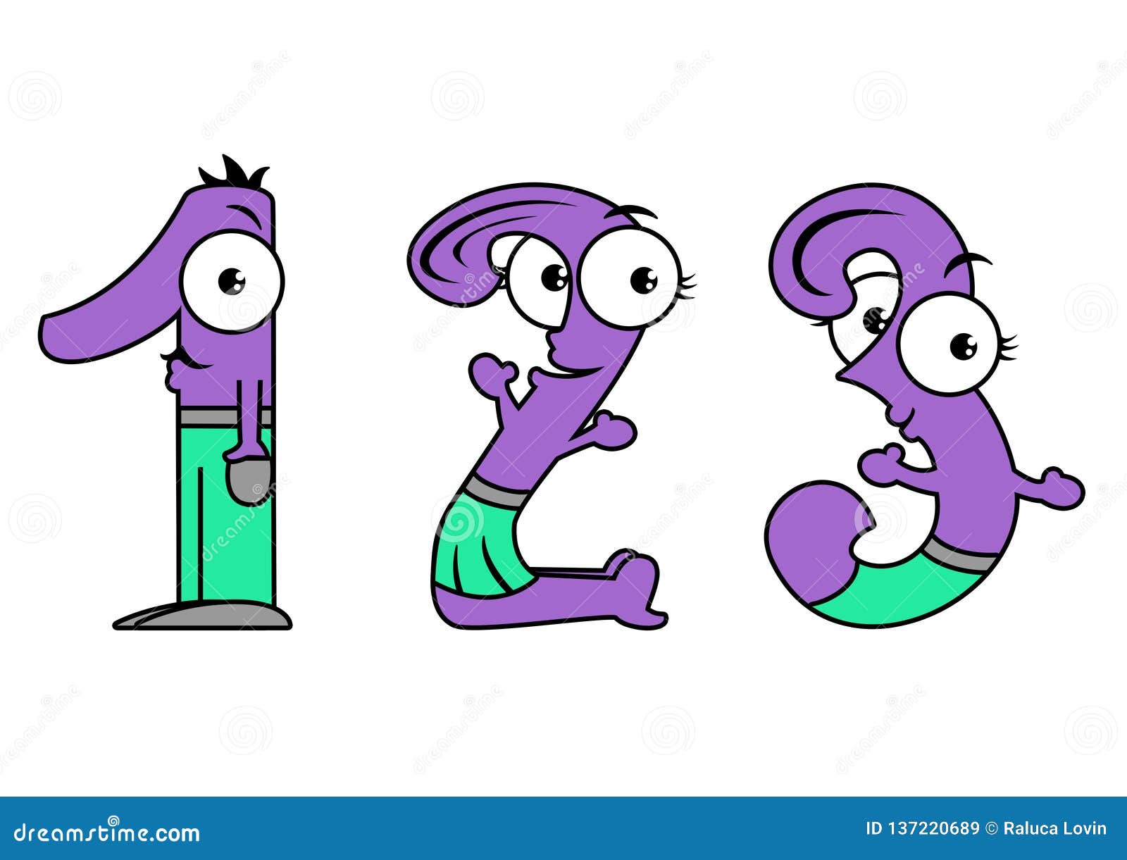 Funny Cartoon Character Numbers 1, 2, 3 Stock Illustration
